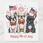 Gelukkige 4 juli Franse Bulldogs Wijn Etiket (Enkel label)