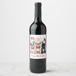 Gelukkige 4 juli Franse Bulldogs Wijn Etiket