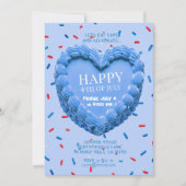 Gelukkige 4 juli Hart Cake Uitnodiging (blauw) (Voorkant)