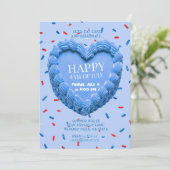 Gelukkige 4 juli Hart Cake Uitnodiging (blauw) (Staand voorkant)