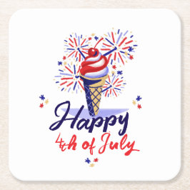 Gelukkige 4 juli Ice Cream Vuurwerk Zomerfeest Kartonnen Onderzetters