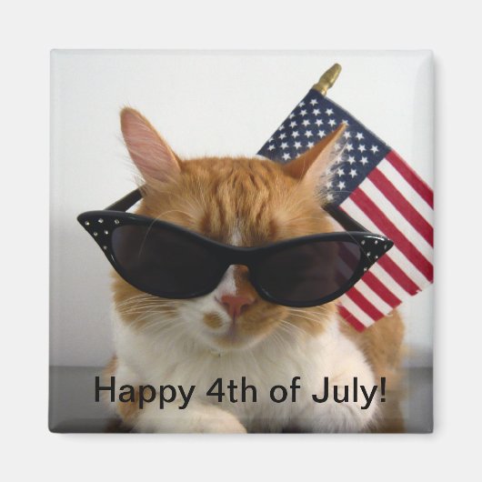 Gelukkige 4 juli Koele Kat met Vlag Magneet (Voorkant)