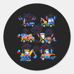 Gelukkige 4 juli Kraan graafmachine bouw Peuter Ronde Sticker