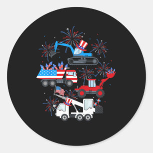 Gelukkige 4 juli Kraanwagen Bouw Peuter Ronde Sticker