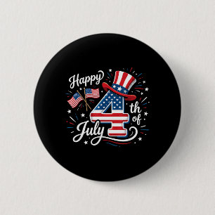 Gelukkige 4 juli Patriottische Amerikaanse Vlag 4 Ronde Button 5,7 Cm