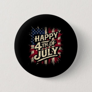 Gelukkige 4 juli Patriottische Amerikaanse Vlag 4  Ronde Button 5,7 Cm