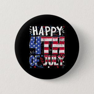 Gelukkige 4 juli Patriottische Amerikaanse Vlag 4  Ronde Button 5,7 Cm