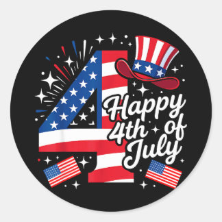 Gelukkige 4 juli patriottische Amerikaanse vlag 4  Ronde Sticker