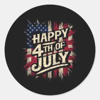 Gelukkige 4 juli Patriottische Amerikaanse Vlag 4  Ronde Sticker