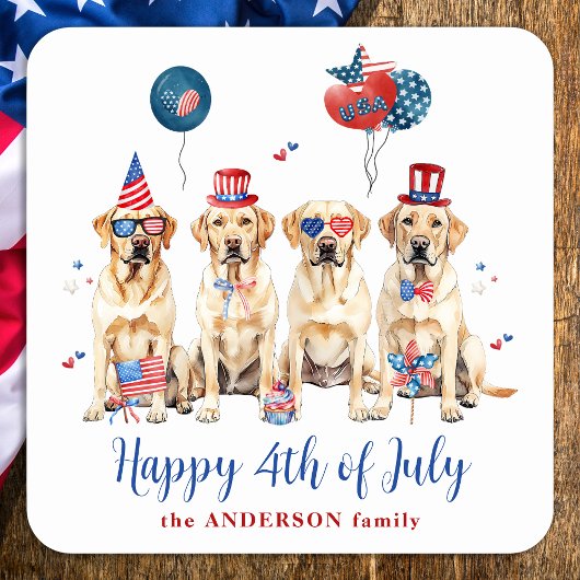 Gelukkige 4 juli Patriottische Labrador Retriever Vierkante Sticker