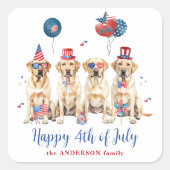 Gelukkige 4 juli Patriottische Labrador Retriever Vierkante Sticker (Voorkant)