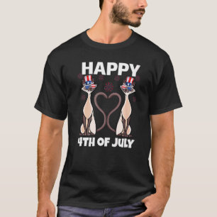 Gelukkige 4 juli Siamese Kat Amerikaanse Vlag Zonn T-shirt