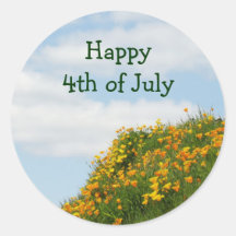 Gelukkige 4 juli stickers Blue Sky Poppy Flowers