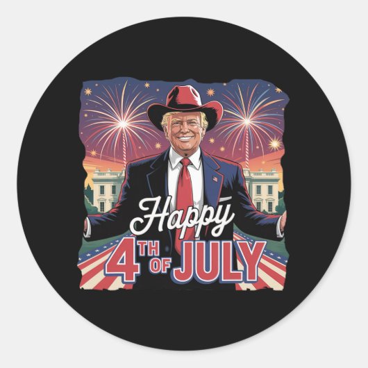 Gelukkige 4 juli Trump Onafhankelijkheidsdag Ronde Sticker (Voorkant)