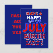 Gelukkige 4 juli Verjaardag (Voorkant / Achterkant)