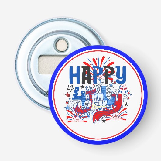 Gelukkige 4 juli-viering Aangepaste tekst Button Flesopener (Voorkant)
