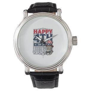Gelukkige 4 juli Vintage Patriottisch Shirt Ontwer Horloge