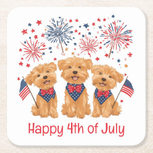 Gelukkige 4 juli Yorkie Dogs Kartonnen Onderzetters