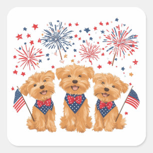 Gelukkige 4 juli Yorkie Dogs Vierkante Sticker
