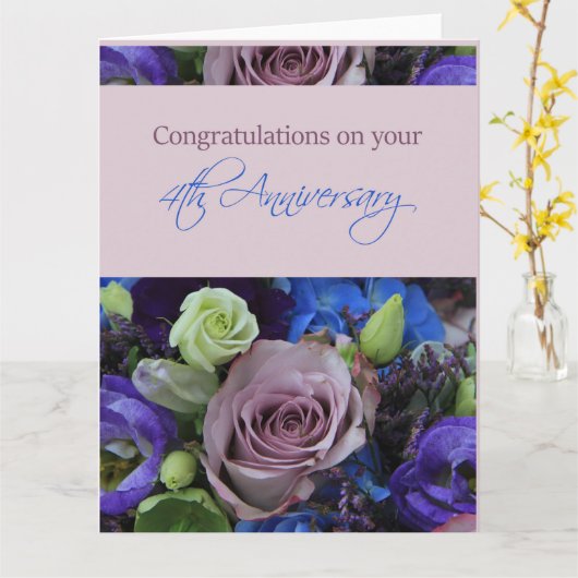 Gelukkige 4e trouwdag rozen kaart (Gele Bloem)