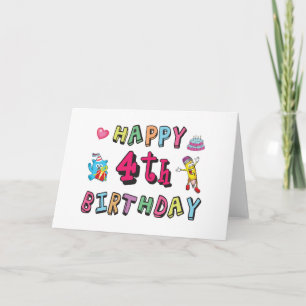 Gelukkige 4e verjaardag. 4 jaar verjaardag. kaart
