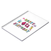 Gelukkige 4e verjaardag. 4 jaar verjaardag. notitieboek (Linkerzijde)