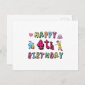 Gelukkige 4e verjaardag 4 jaar verjaardagswensen briefkaart (Voorkant / Achterkant)