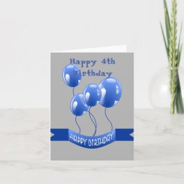 Gelukkige 4e verjaardag Blauwe Ballonnen Kaart