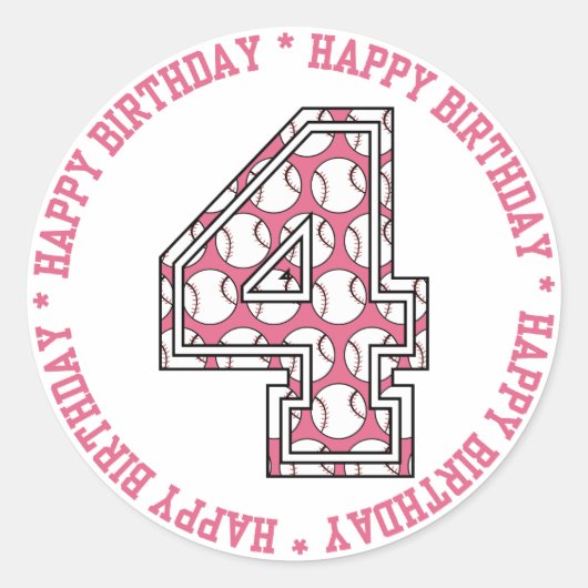 Gelukkige 4e verjaardag honkbalnummer ronde sticker (Voorkant)