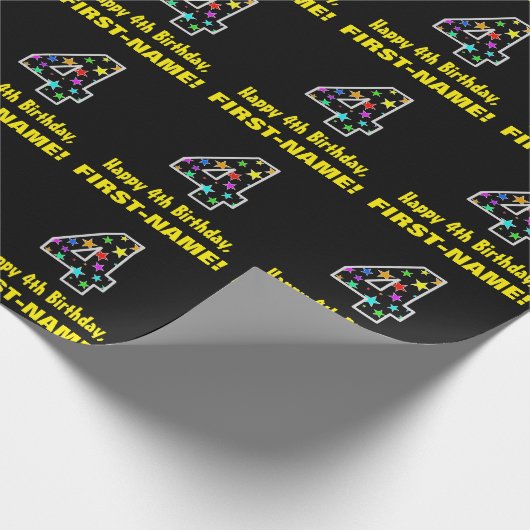 Gelukkige 4e verjaardag, Leuk Kleurrijk Sterren Pa Cadeaupapier (Hoek)