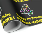 Gelukkige 4e verjaardag, Leuk Kleurrijk Sterren Pa Cadeaupapier (Rol Hoek)