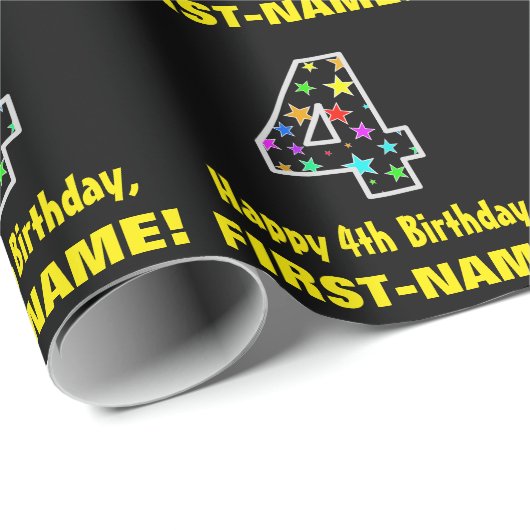 Gelukkige 4e verjaardag, Leuk Kleurrijk Sterren Pa Cadeaupapier (Rol Hoek)