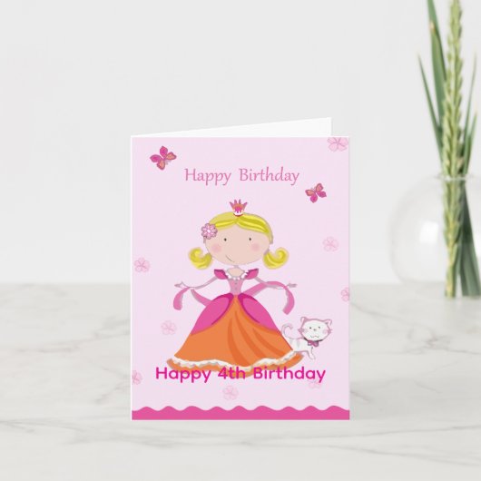 Gelukkige 4e verjaardag Prinses Kaart (Voorkant)