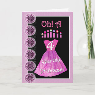 Gelukkige 4e Verjaardag Prinses - Roze Jurk & Kaar Kaart