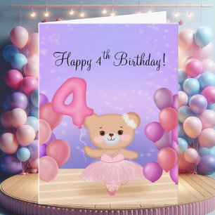 Gelukkige 4e verjaardag Teddybeer Ballerina op het Kaart
