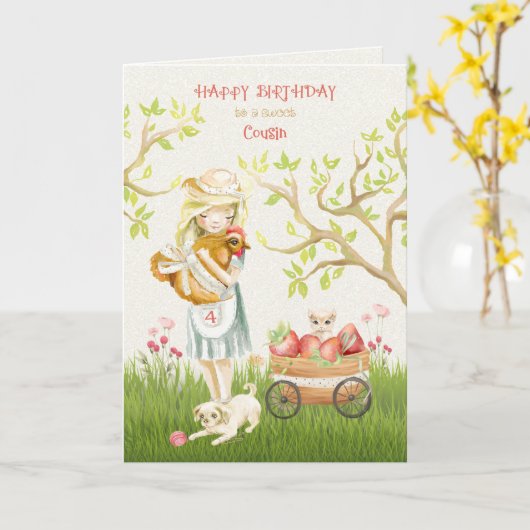 Gelukkige 4e verjaardag voor jong meisje neef kaart (Gele Bloem)