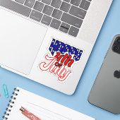 Gelukkige 4th Juli Typografie Sticker (Laptop met iPhone)