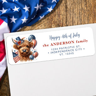 Gelukkige 4th of July Patriottische Koe Terugkeer Etiket