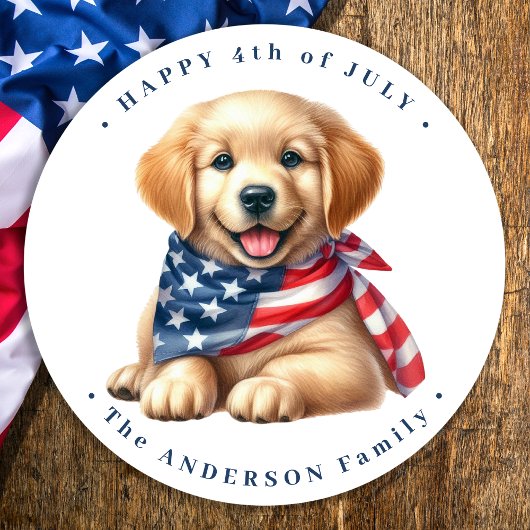 Gelukkige 4th of July Puppy Dog Patriotic Retrieve Ronde Sticker