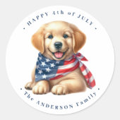 Gelukkige 4th of July Puppy Dog Patriotic Retrieve Ronde Sticker (Voorkant)