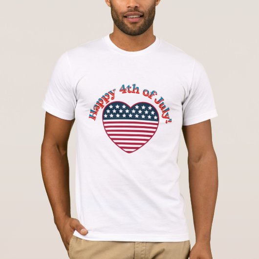 Gelukkige 4th van Juli Amerikaanse Hartvormige Vla T-shirt (Voorkant)