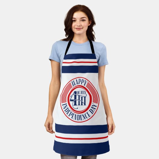 Gelukkige 4th van Juli Badge Rood Wit Blauw Schort (Gedragen)