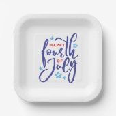 Gelukkige 4th van Juli hand-gecreeerde script w/st Papieren Bordje (Voorkant)