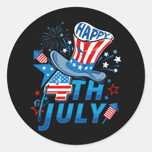 Gelukkige 4th van Juli Patriottische Amerikaanse V Ronde Sticker (Voorkant)