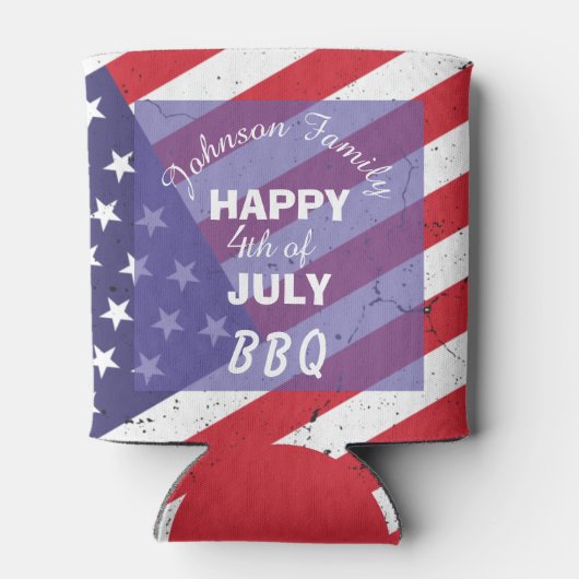 Gelukkige 4th van juli Patriottische Familie BBQ Blikjeskoeler (Achterkant)