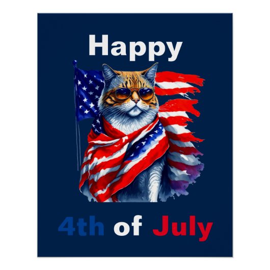 Gelukkige 4th van juli Patriottische kat Amerikaan Perfect Poster (Voorkant)