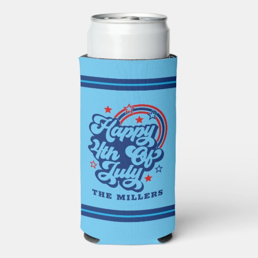 Gelukkige 4th van juli Patriottische Retro Typogra Seltzer Blikjeskoeler (Seltzer Achterkant)