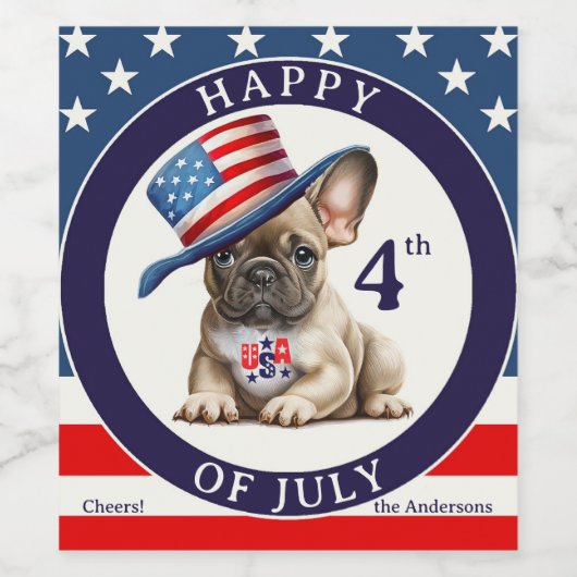Gelukkige 4th van Juli Pug Wijn Etiket (Enkel label)