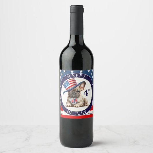 Gelukkige 4th van Juli Pug Wijn Etiket (Voorkant)