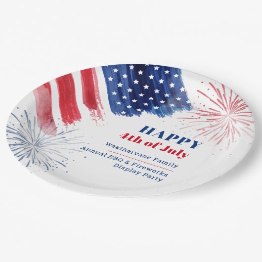 Gelukkige 4th van Juli Rood Wit en Blauw Zomerfees Papieren Bordje (Gekanteld)